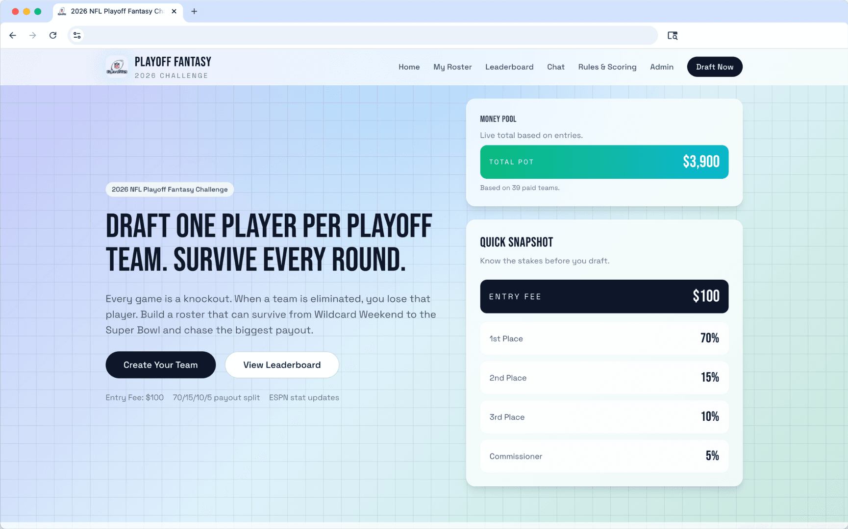 Playoff Fantasy landing page